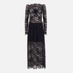 black lace dress, Rabanne dress, Autumn-Winter collection, bardot neckline dress, long sleeve dress