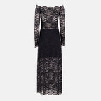 black lace dress, Rabanne dress, Autumn-Winter collection, bardot neckline dress, long sleeve dress