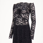 black lace dress, Rabanne dress, Autumn-Winter collection, bardot neckline dress, long sleeve dress