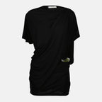 black viscose dress, asymmetrical design, women's fashion, short cut dress, Christopher Esber collection