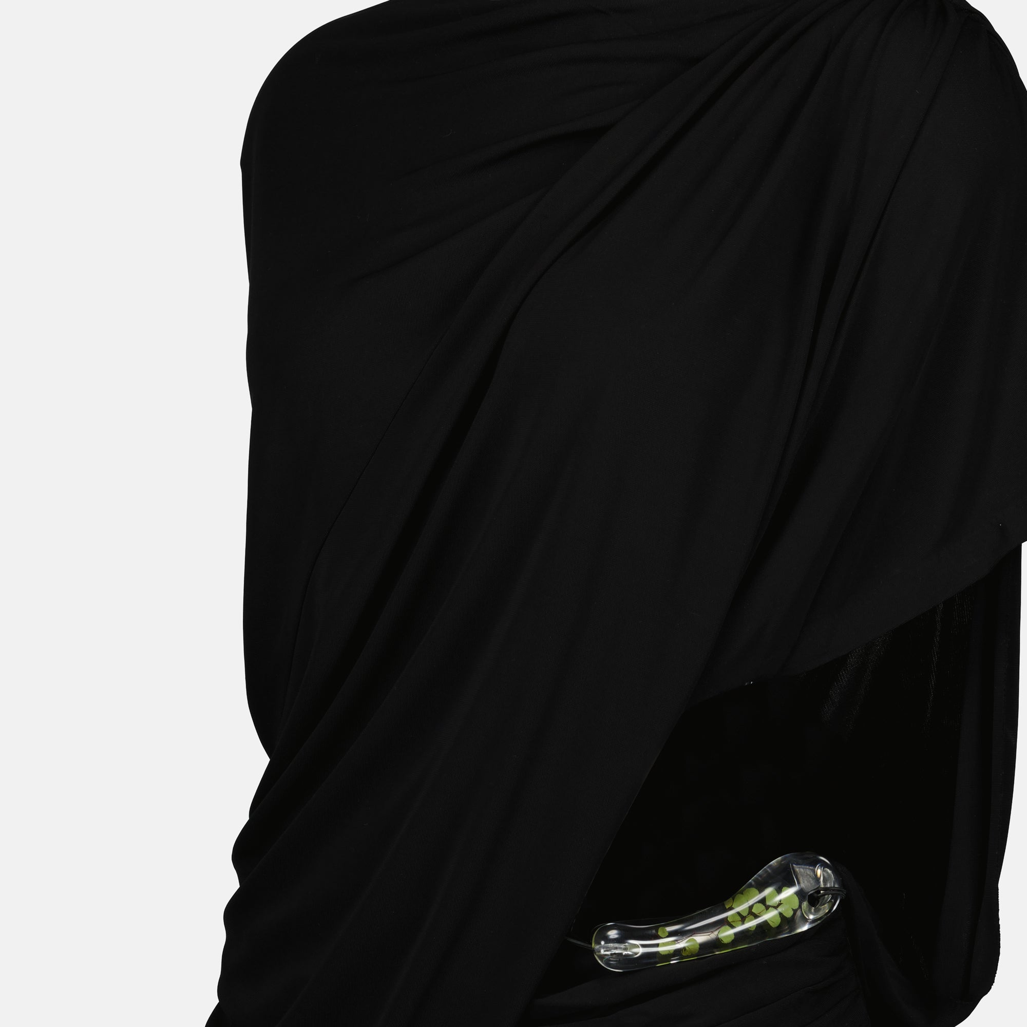 black viscose dress, asymmetrical design, women's fashion, short cut dress, Christopher Esber collection