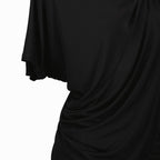 black viscose dress, asymmetrical design, women's fashion, short cut dress, Christopher Esber collection