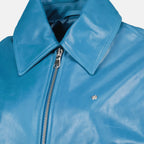 blue leather bomber jacket, Christopher Esber jacket, Autumn-Winter 2025 fashion, women's bomber jacket, luxury outerwear