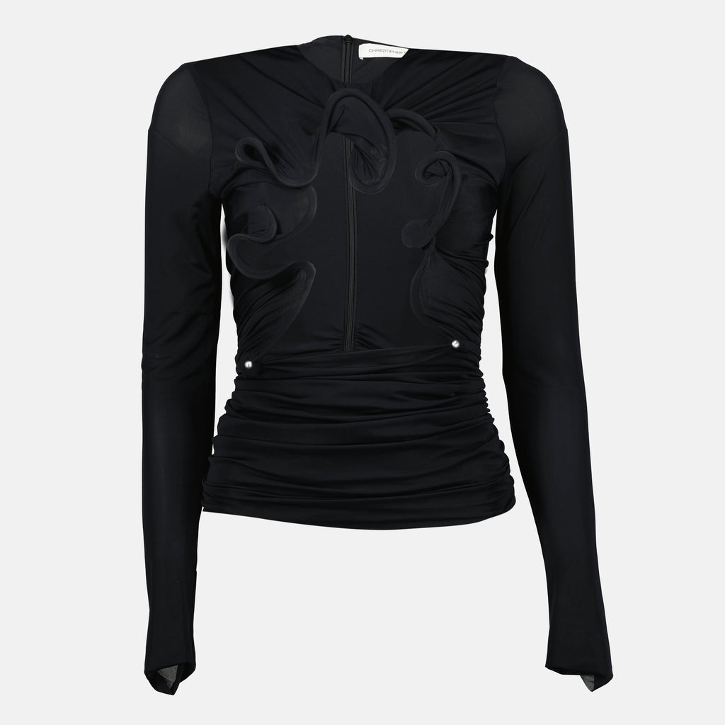 Christopher Esber, Top Hollow Venus, black mesh top, sculptural design, fashion