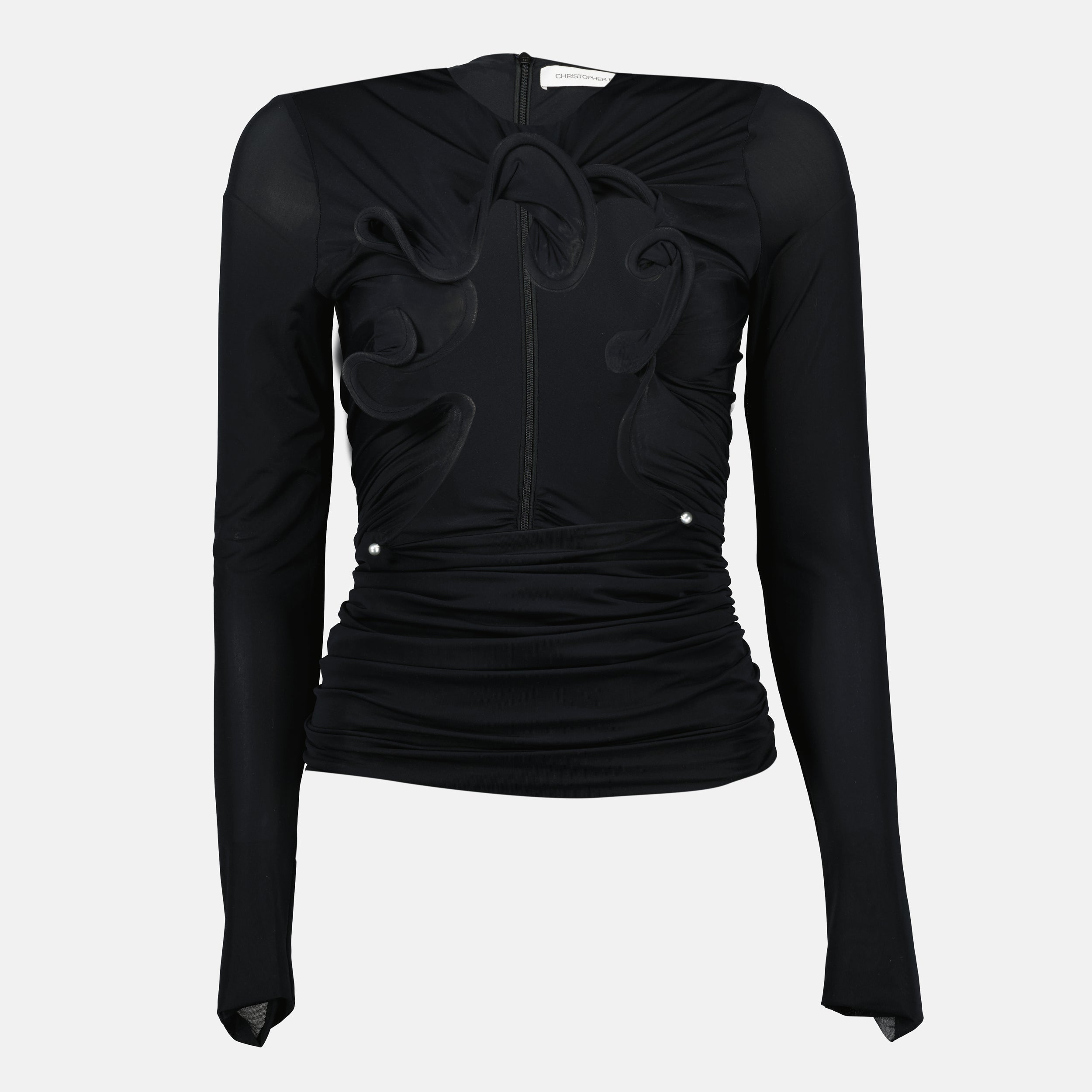 Christopher Esber, Top Hollow Venus, black mesh top, sculptural design, fashion