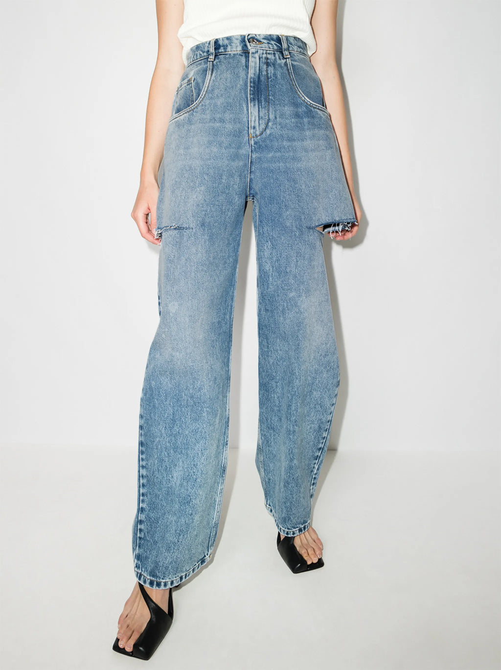 Image of Blue Striped Cotton Shirt by Maison Margiela for Women - Season Autumn-Winter 2026 - Model View 1