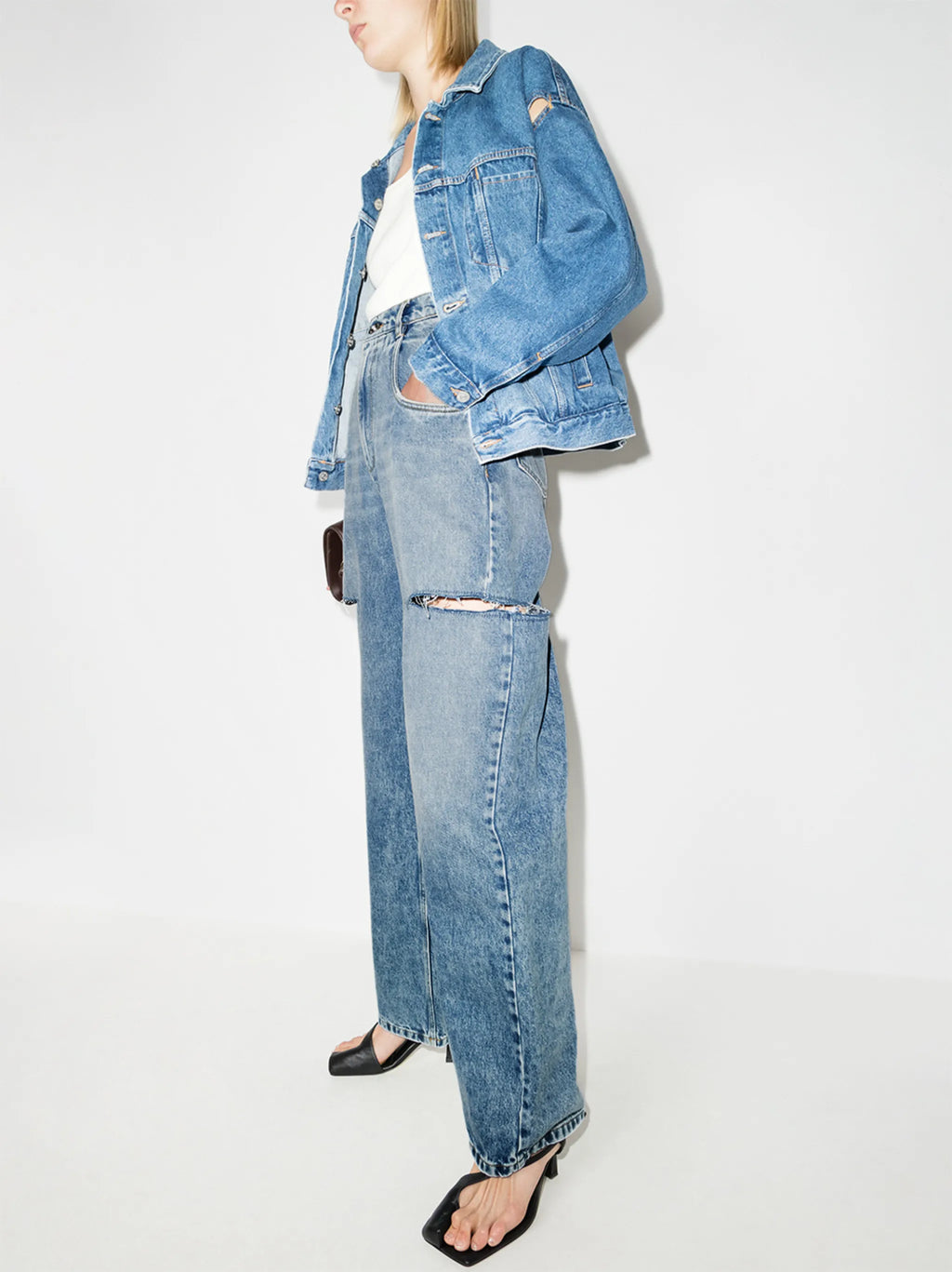 Image of Blue Striped Cotton Shirt by Maison Margiela for Women - Season Autumn-Winter 2026 - Model View 4