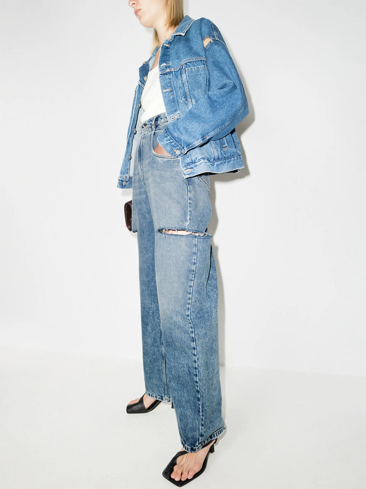Image of Blue Striped Cotton Shirt by Maison Margiela for Women - Season Autumn-Winter 2026 - Model View 4