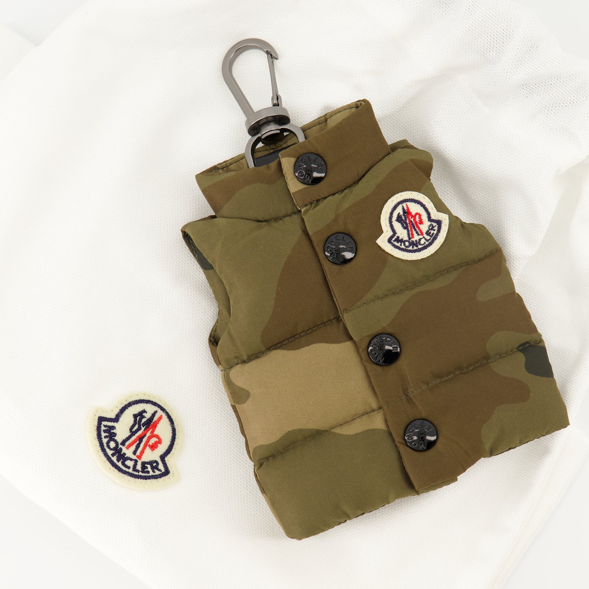 Moncler keychain, military vest accessory, nylon keychain, luxury accessories, designer keychain