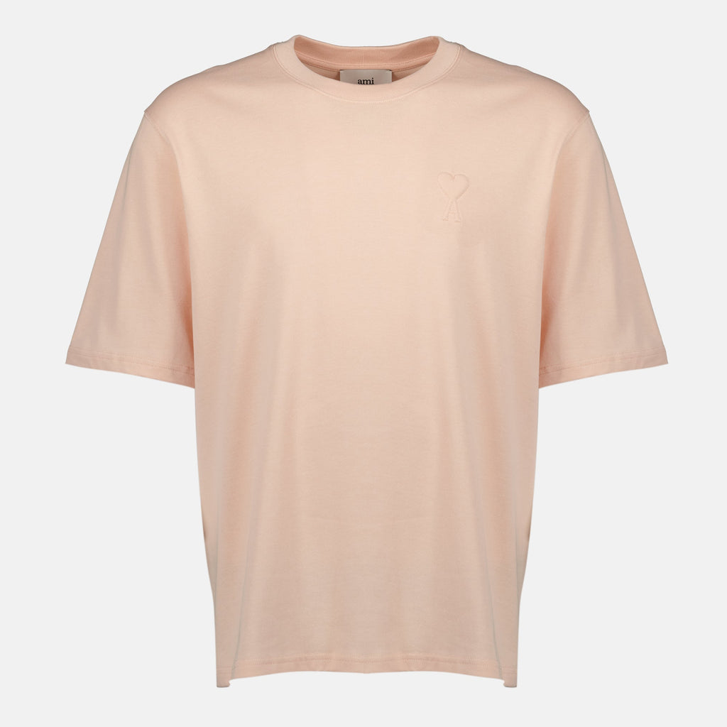 AMI Paris T-shirt, light pink T-shirt, unisex cotton T-shirt, embroidered T-shirt, Autumn-Winter collection
