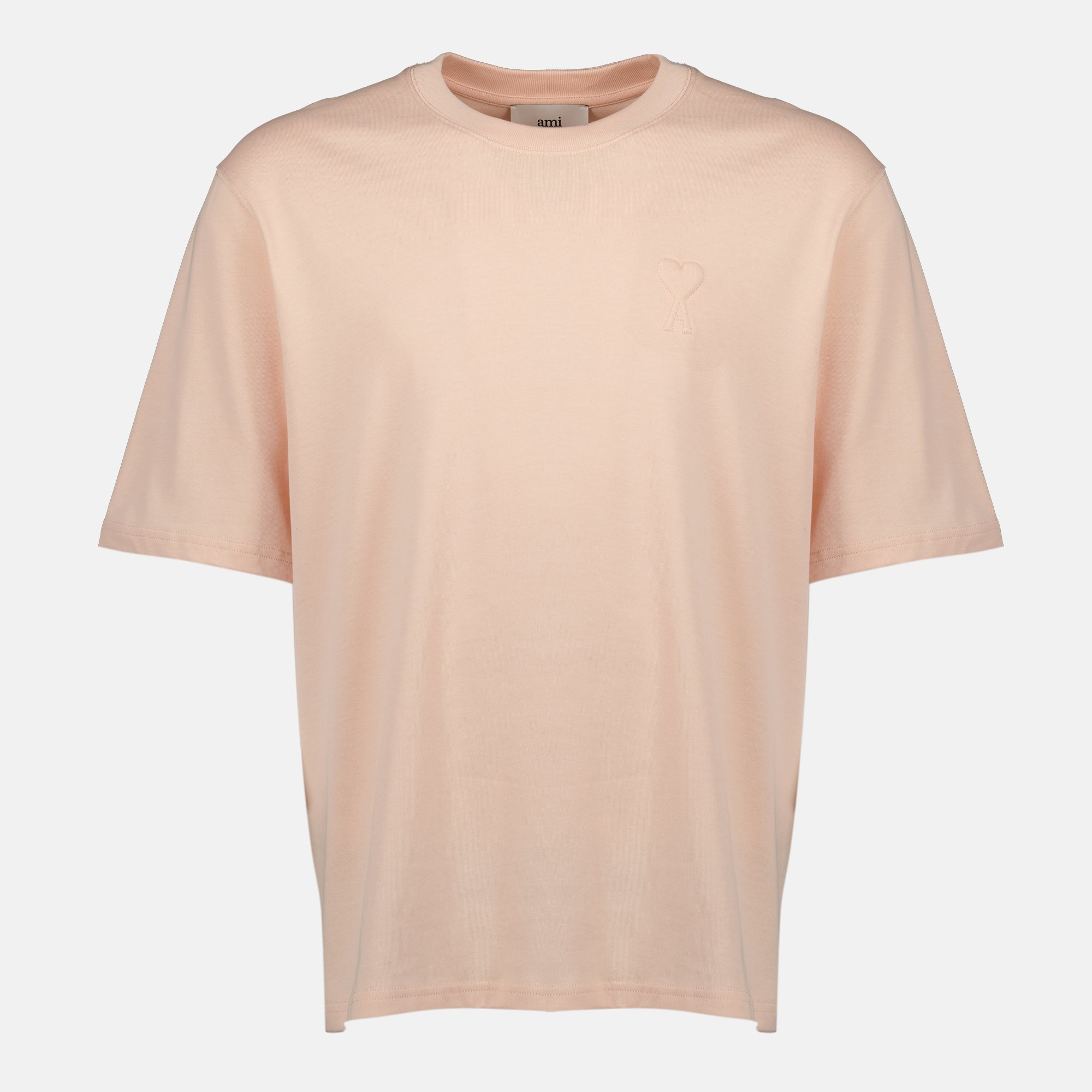 AMI Paris T-shirt, light pink T-shirt, unisex cotton T-shirt, embroidered T-shirt, Autumn-Winter collection