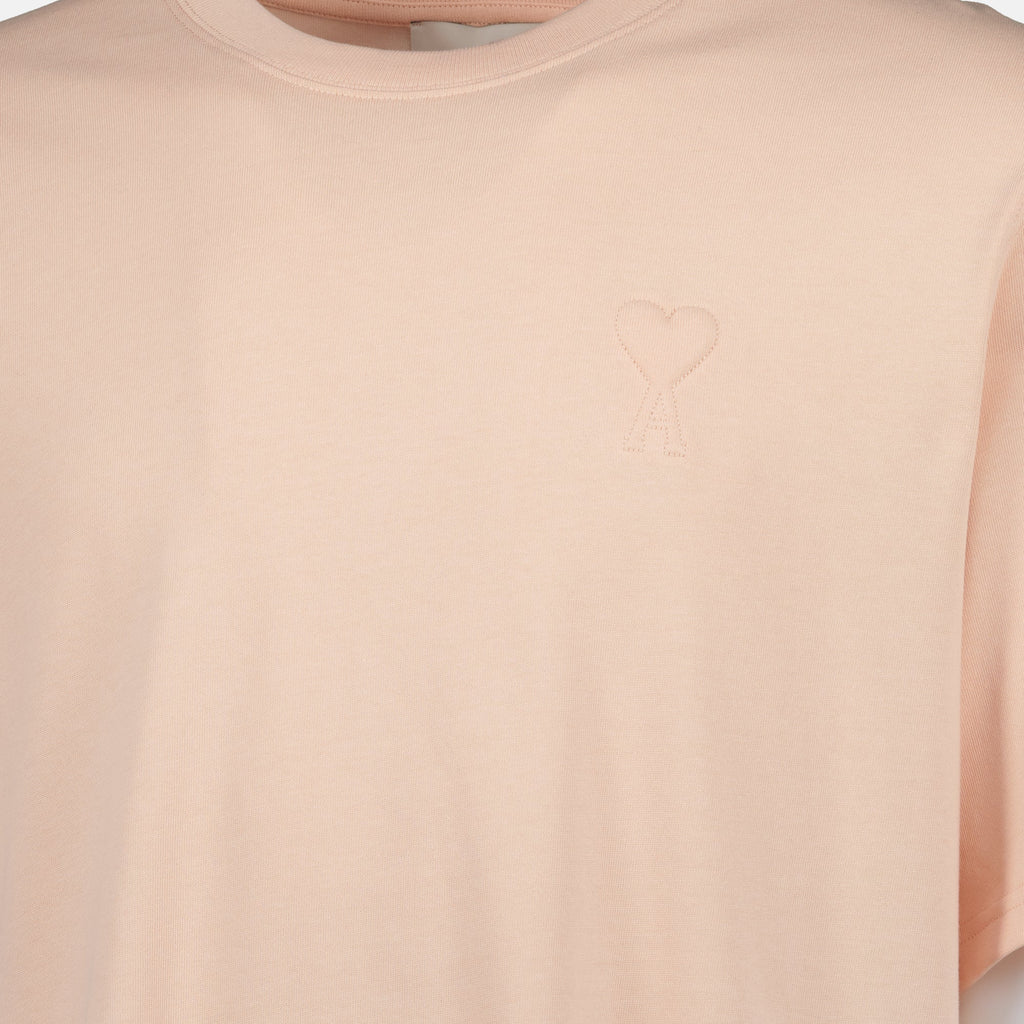 AMI Paris T-shirt, light pink T-shirt, unisex cotton T-shirt, embroidered T-shirt, Autumn-Winter collection