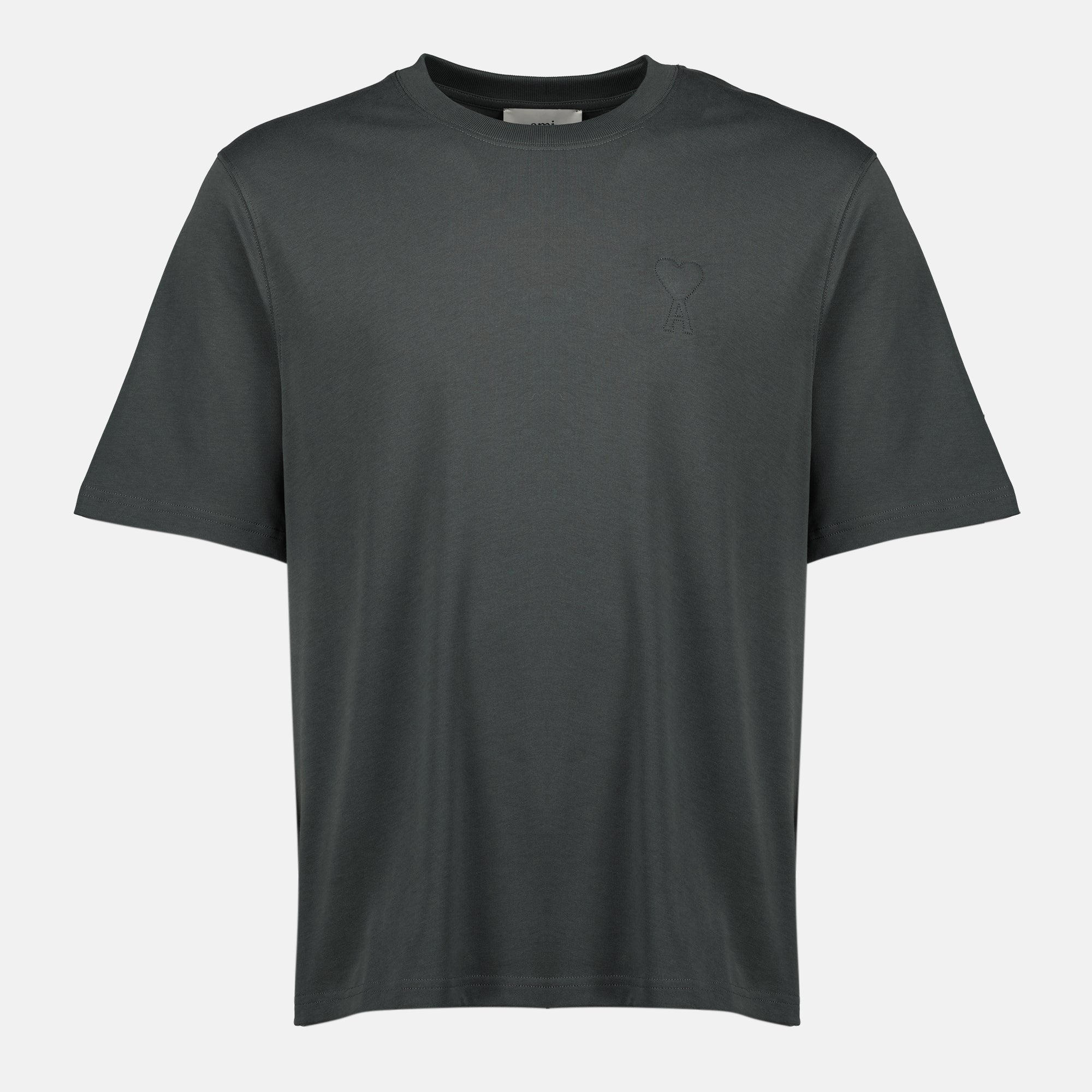 AMI Paris T-shirt, gray logo t-shirt, unisex casual wear, embroidered t-shirt, comfortable cotton t-shirt