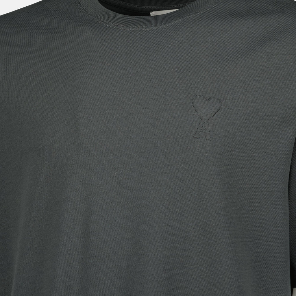 AMI Paris T-shirt, gray logo t-shirt, unisex casual wear, embroidered t-shirt, comfortable cotton t-shirt