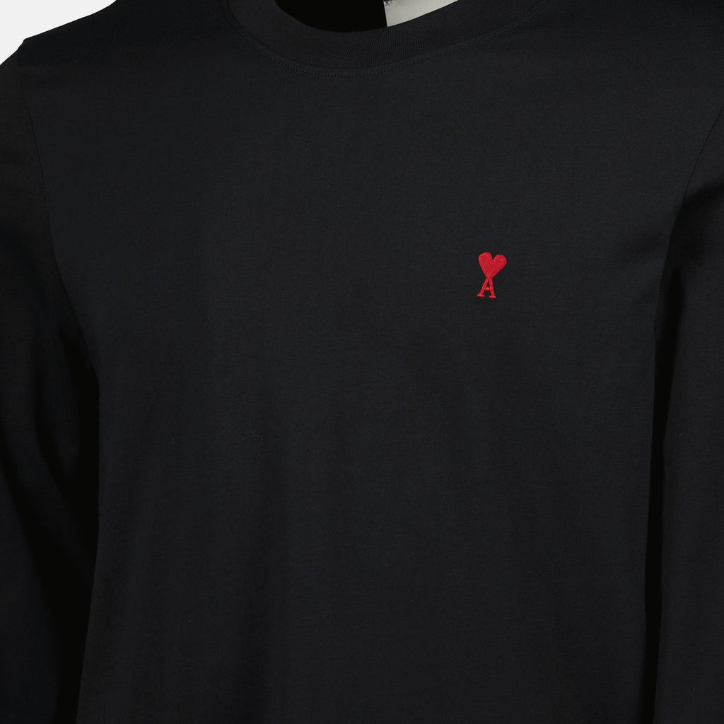 Ami de Coeur long sleeve T-shirt, black T-shirt, organic cotton tee, casual wear, embroidered logo shirt