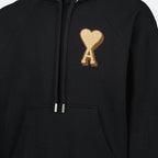 AMI Paris hoodie, organic cotton hoodie, unisex sweatshirt, black hoodie with heart detail, designer casual wear