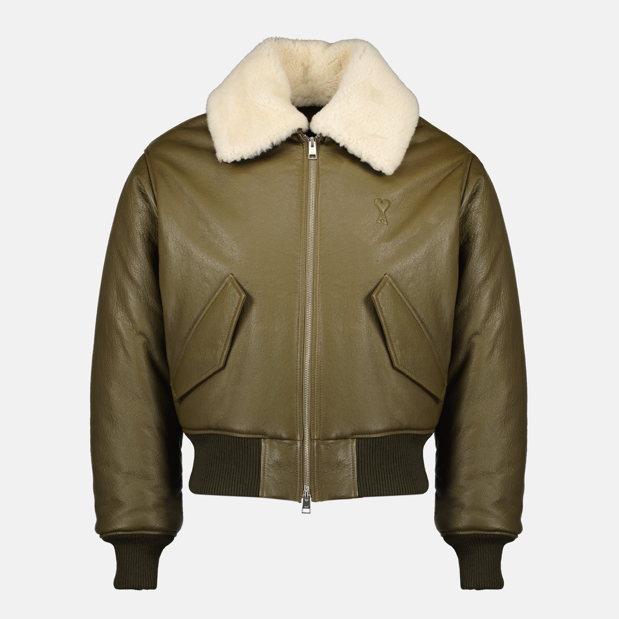 AMI Paris カーキレザージャケット - | WE IN STYLE