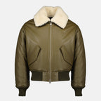 Image of AMI Paris Kaki Leather Jacket by Ami PARIS for Men - Season Autumn-Winter 2025 - Front View