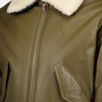 Image of AMI Paris Kaki Leather Jacket by Ami PARIS for Men - Season Autumn-Winter 2025 - Product detail view 3