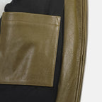 Image of AMI Paris Kaki Leather Jacket by Ami PARIS for Men - Season Autumn-Winter 2025 - Product detail view 2