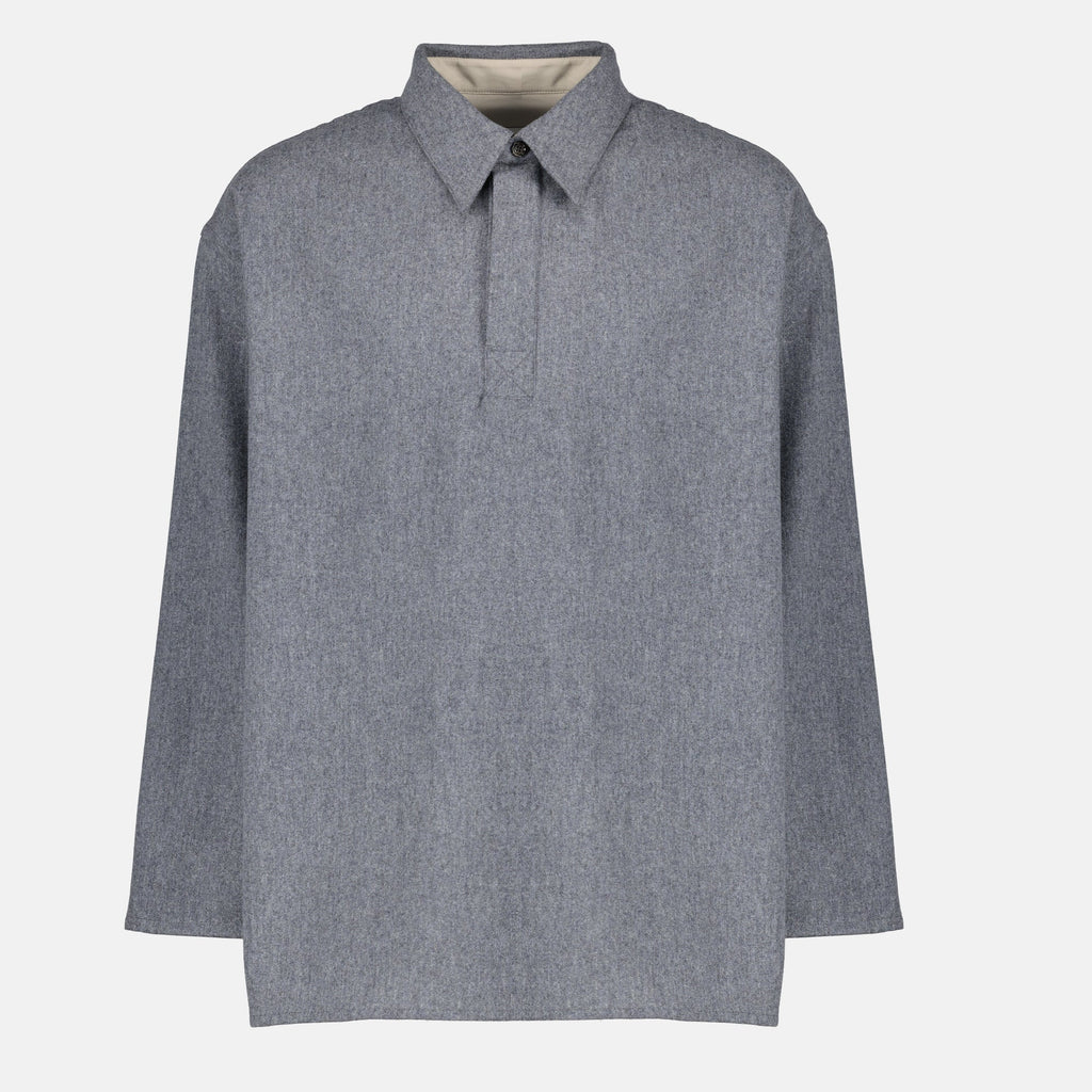 AMI PARIS, unisex polo shirt, gray wool shirt, oversized fit, classic collar