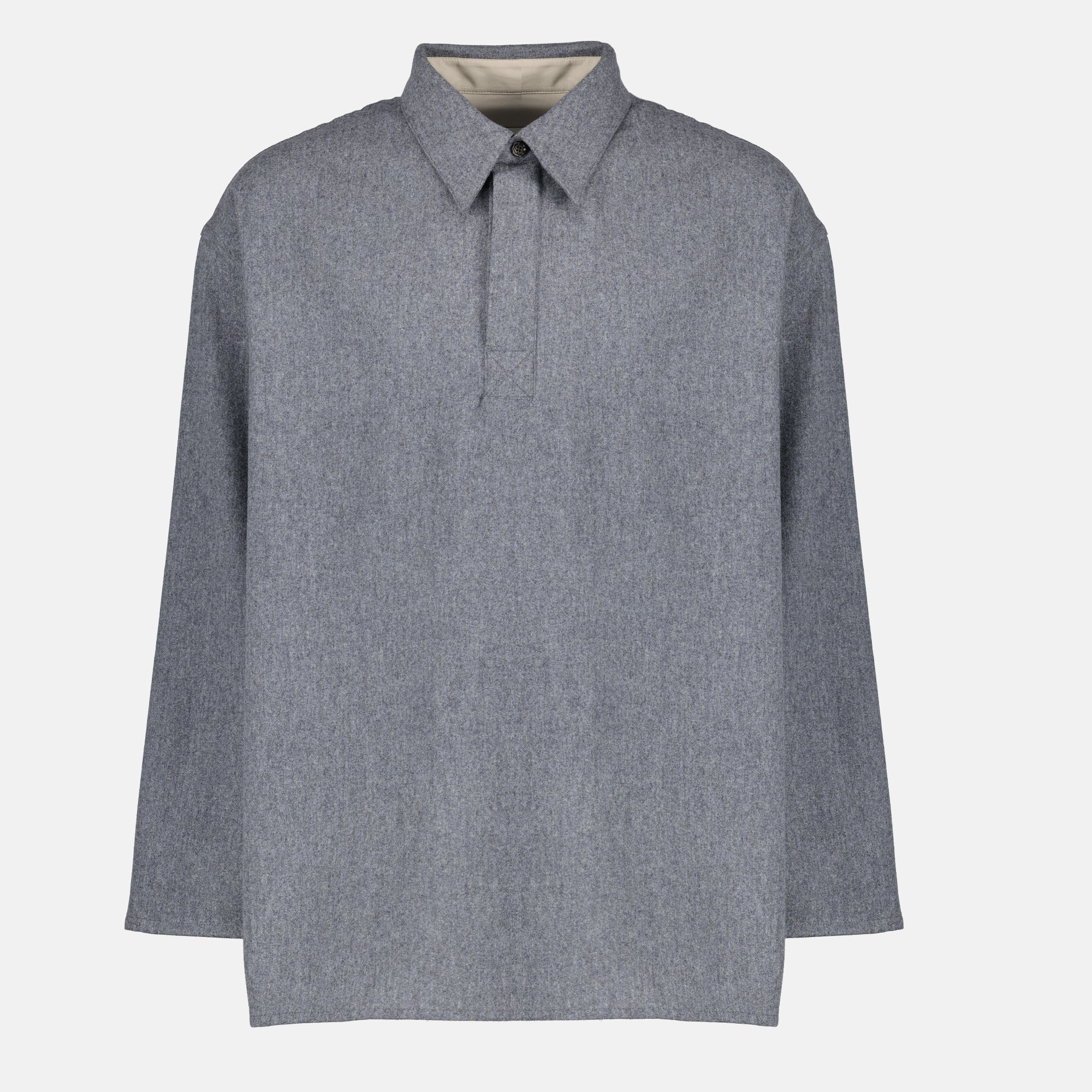 AMI PARIS, unisex polo shirt, gray wool shirt, oversized fit, classic collar