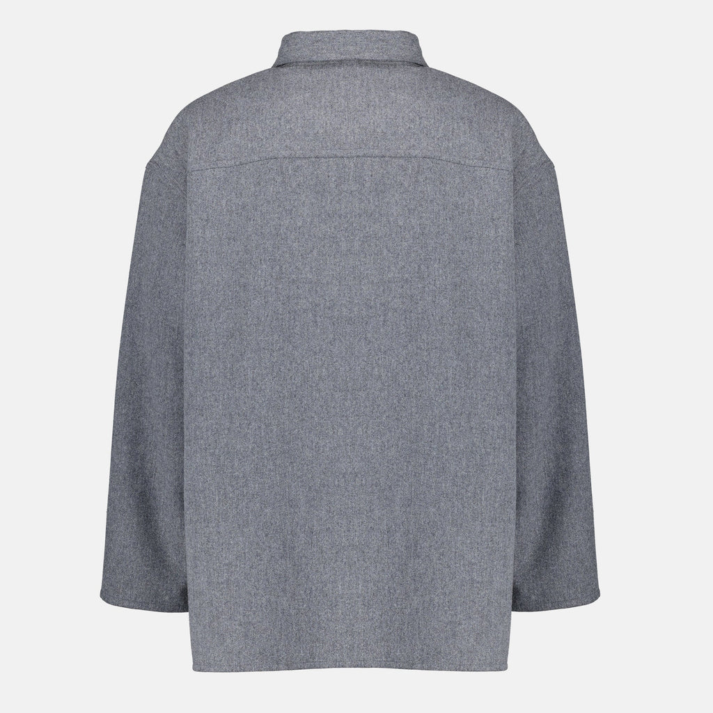 AMI PARIS, unisex polo shirt, gray wool shirt, oversized fit, classic collar