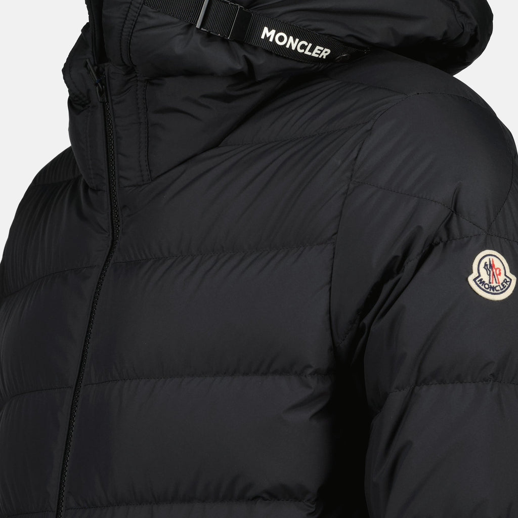 Moncler Laveraet jacket, black down jacket, quilted jacket, adjustable hood jacket, men's luxury outerwear