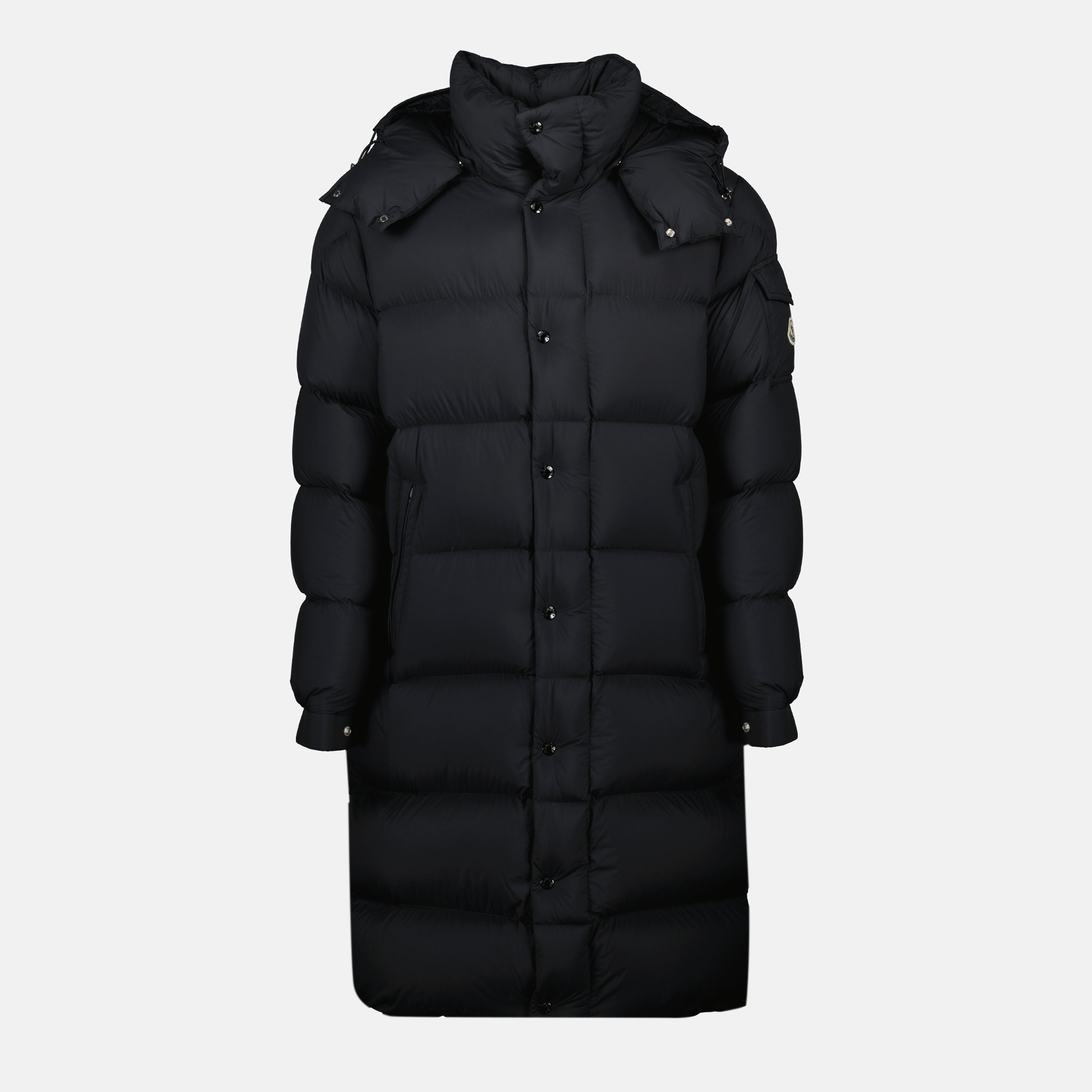 Moncler jacket, long down coat, Hanoverian jacket, black nylon coat, men's outerwear