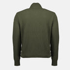Moncler cardigan, bi-material fashion, kaki cardigan, premium knitwear, men's outerwear