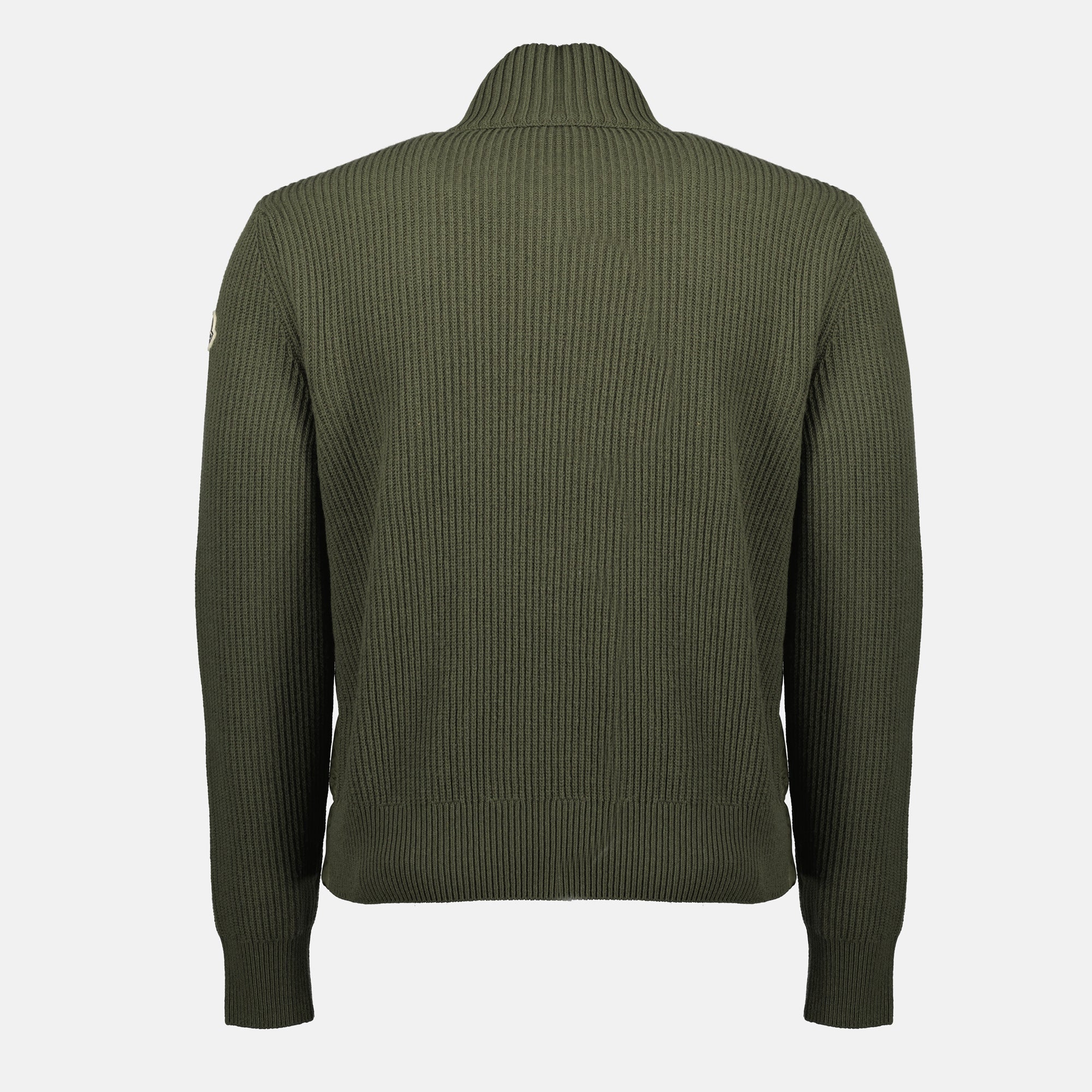 Moncler cardigan, bi-material fashion, kaki cardigan, premium knitwear, men's outerwear