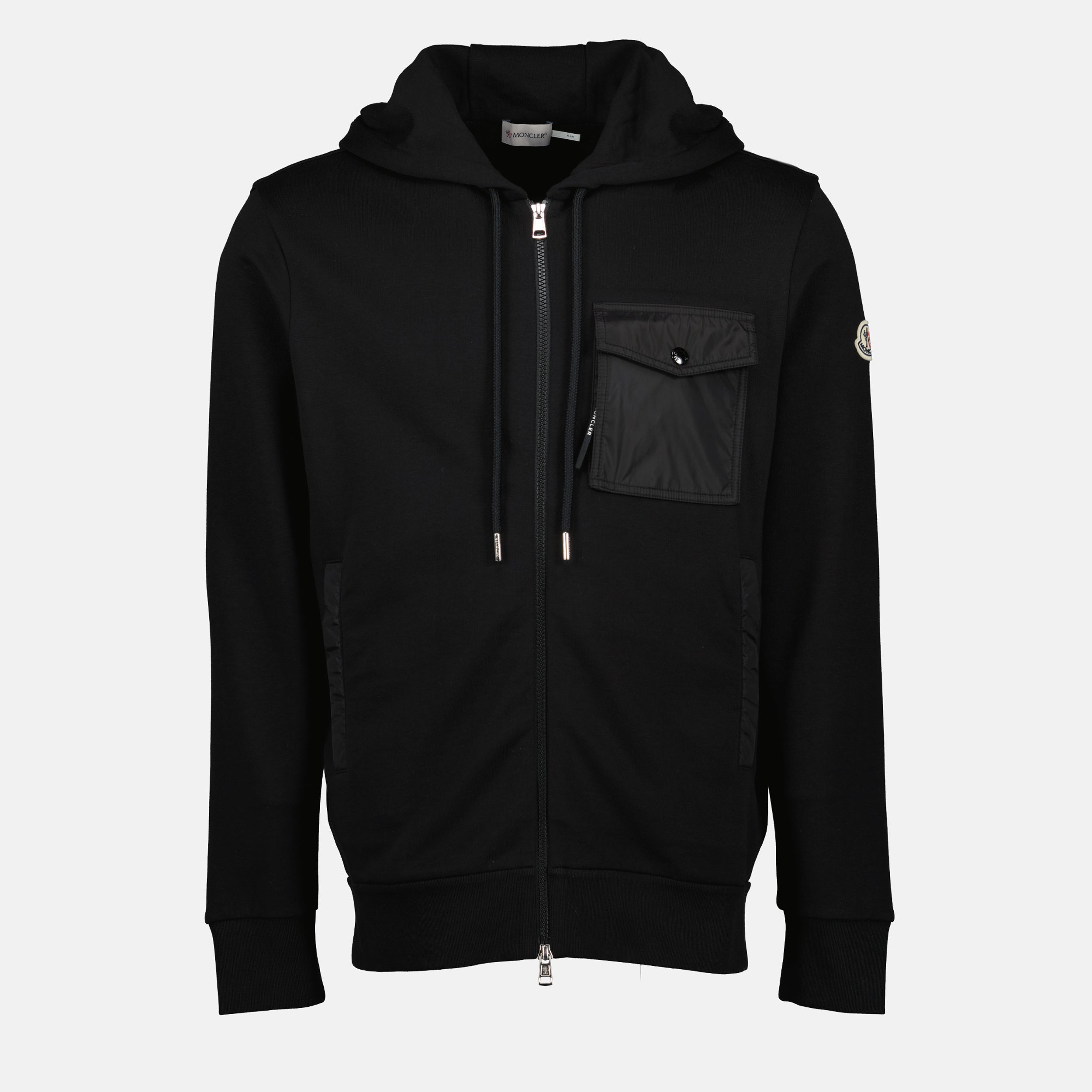 Moncler sweatshirt, black zip-up sweatshirt, cotton nylon sweatshirt, Autumn Winter 2025 collection, Men's fashion sweatshirt