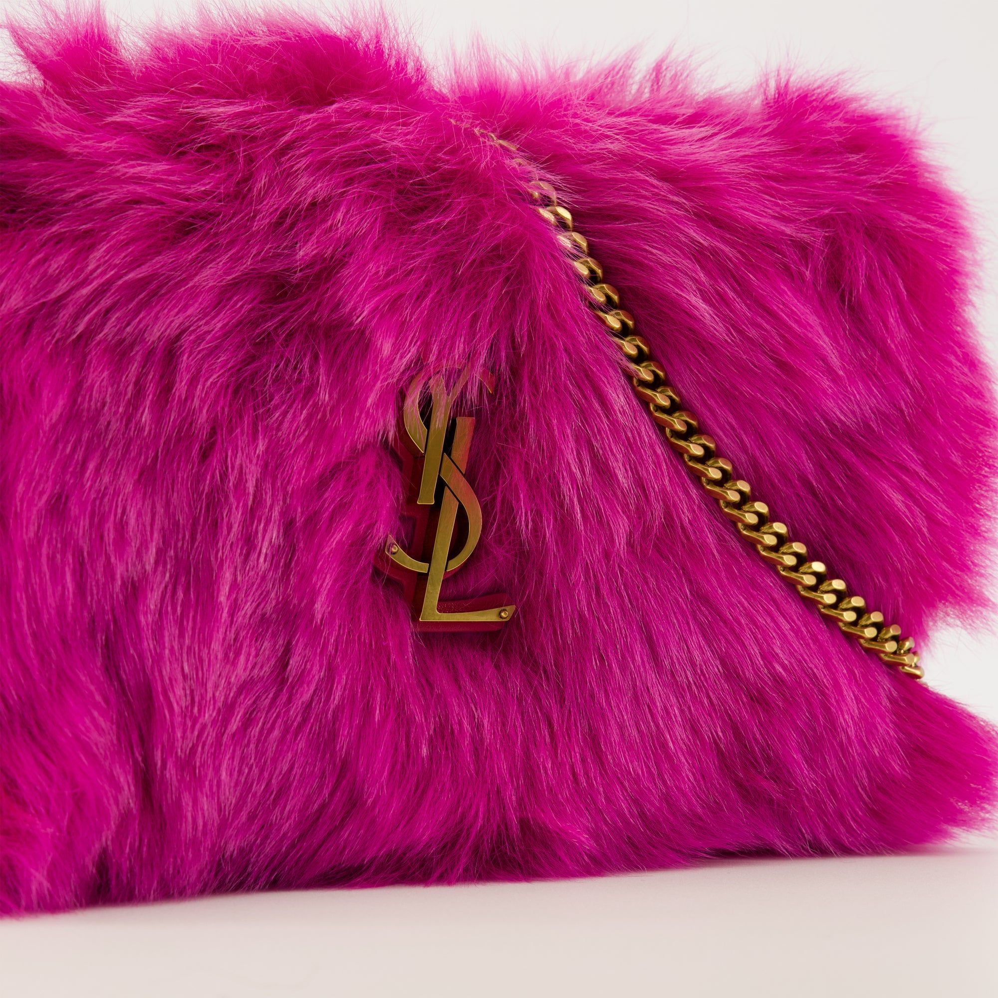 Saint Laurent, Kate bag, faux fur handbag, pink accessory, luxury fashion