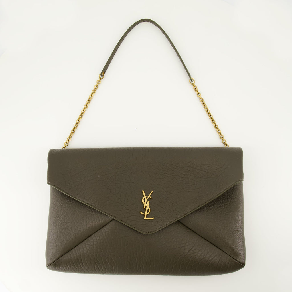Saint Laurent handbag, Cassandre XXL, olive green purse, textured leather bag, chic shoulder bag