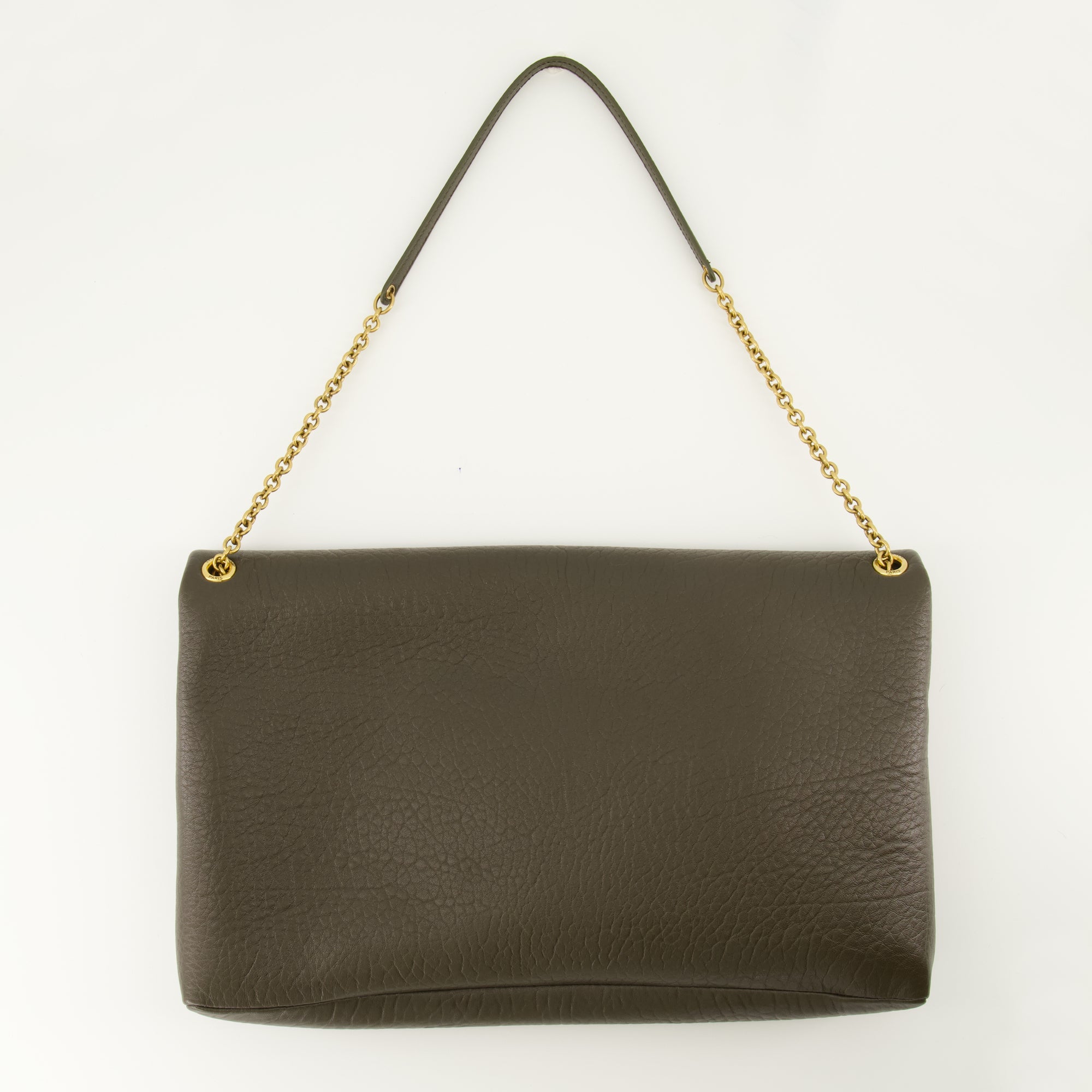 Saint Laurent handbag, Cassandre XXL, olive green purse, textured leather bag, chic shoulder bag