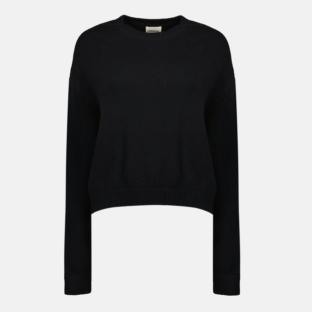 Khaite Pull Milo Noir, cashmere sweater, crew neck pullover, autumn winter fashion, ribbed knit