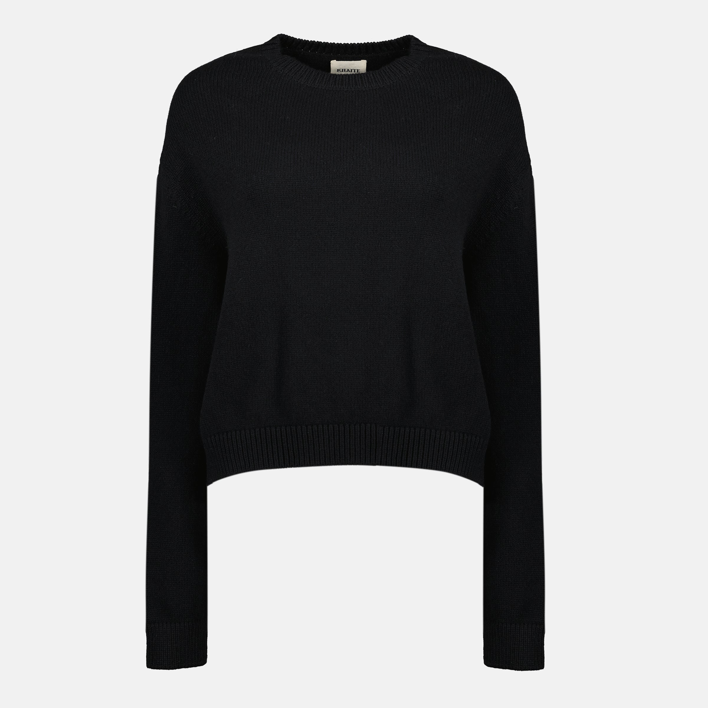 Khaite Pull Milo Noir, cashmere sweater, crew neck pullover, autumn winter fashion, ribbed knit