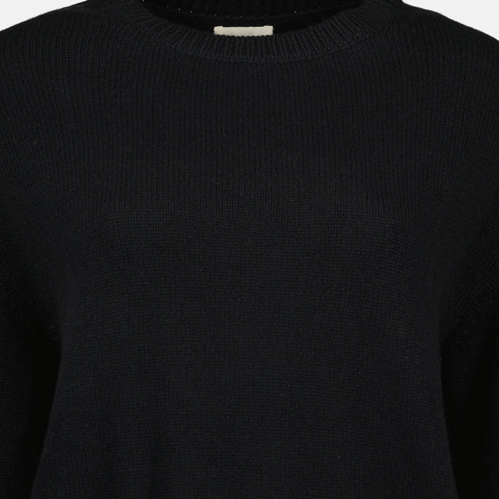 Khaite Pull Milo Noir, cashmere sweater, crew neck pullover, autumn winter fashion, ribbed knit