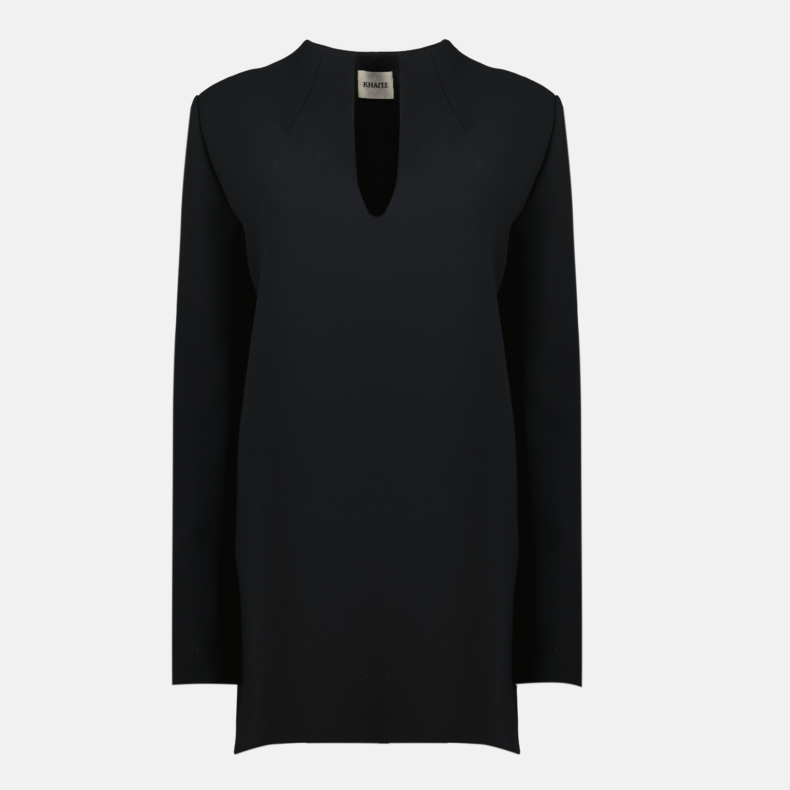 Khaite Aleena dress, black mid-length dress, V-neck dress, long sleeve dress, crepe dress