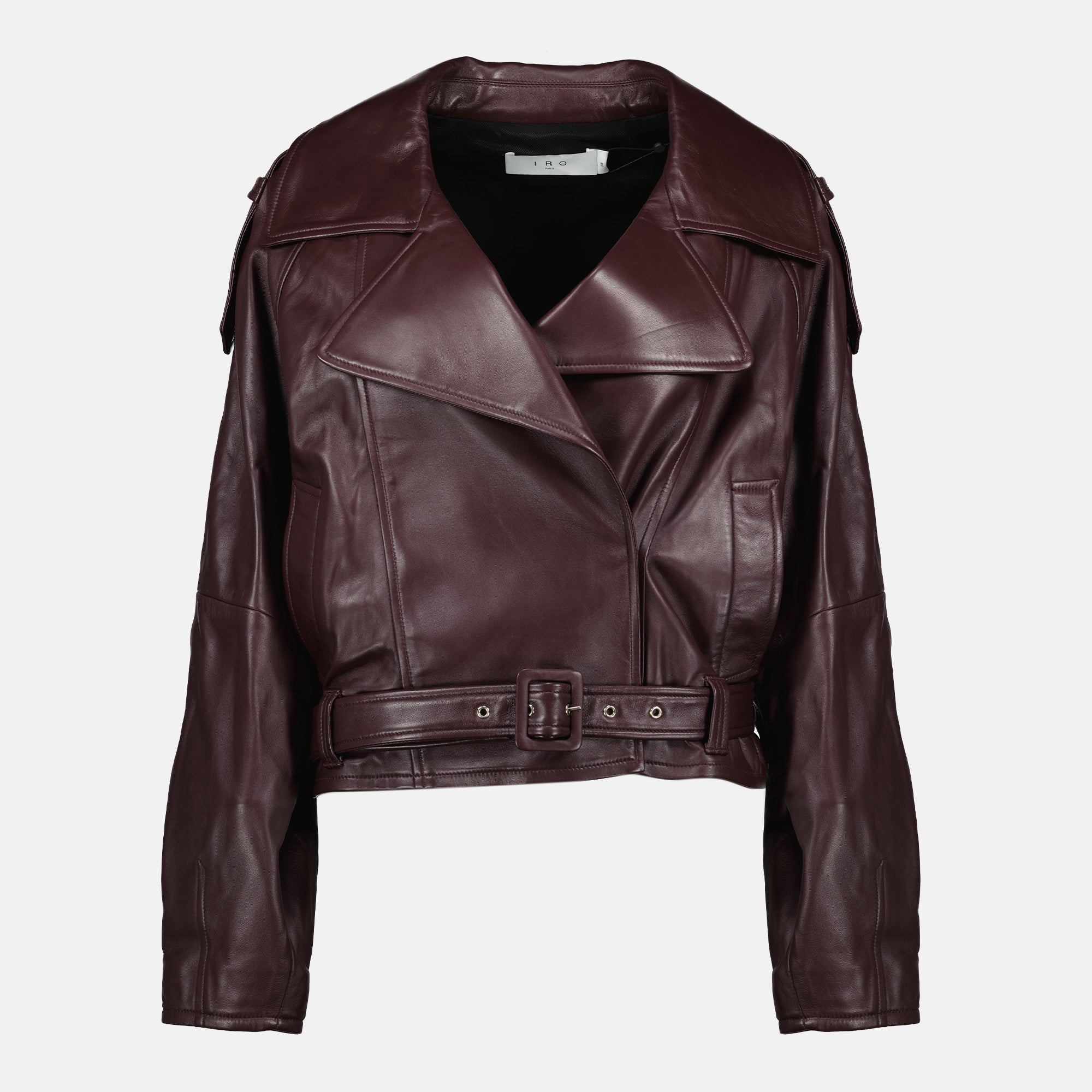 bordeaux leather jacket, iro jacket, oversized leather outerwear, Autumn-Winter collection, women's leather fashion
