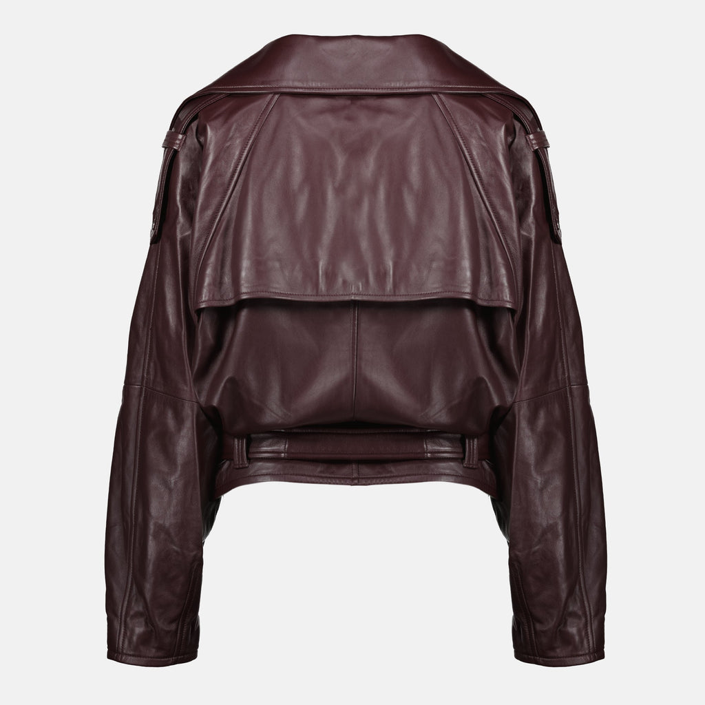 bordeaux leather jacket, iro jacket, oversized leather outerwear, Autumn-Winter collection, women's leather fashion