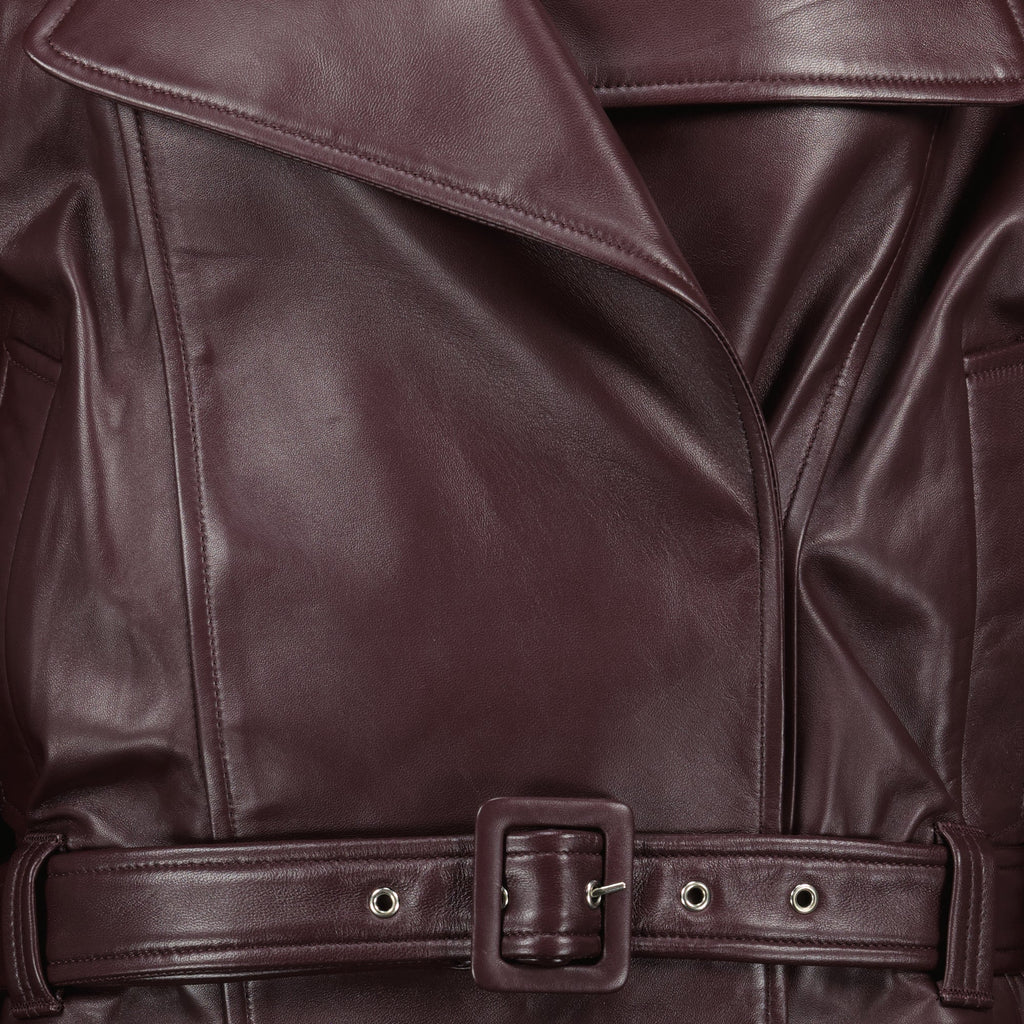 bordeaux leather jacket, iro jacket, oversized leather outerwear, Autumn-Winter collection, women's leather fashion