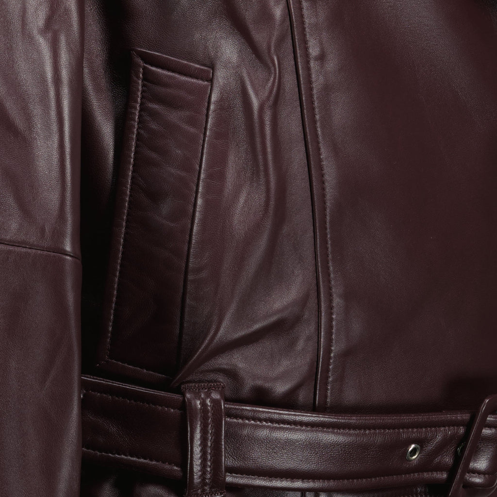 bordeaux leather jacket, iro jacket, oversized leather outerwear, Autumn-Winter collection, women's leather fashion