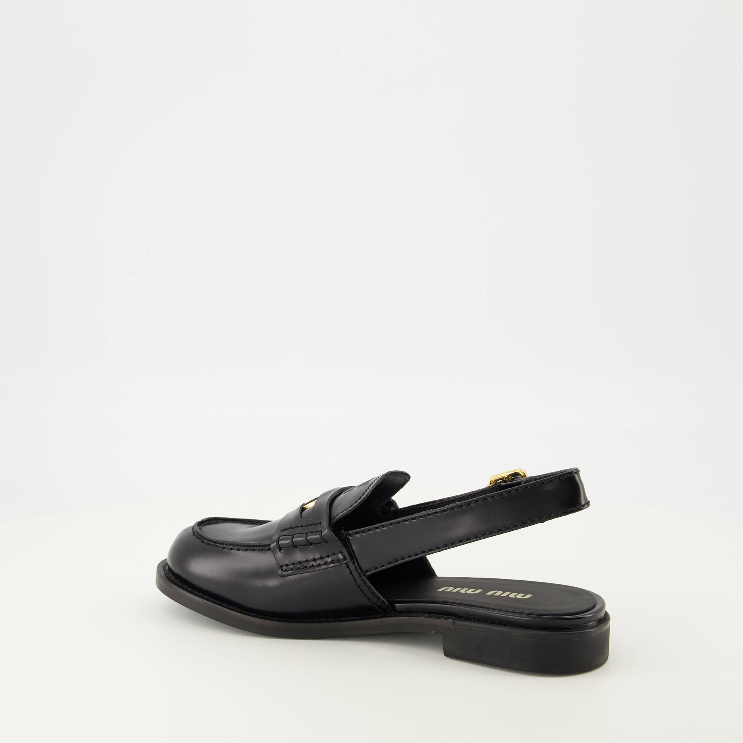 miu miu ブラックレザー ミュール Miu Miu Black Leather Moccasins - Women | WE IN STYLE