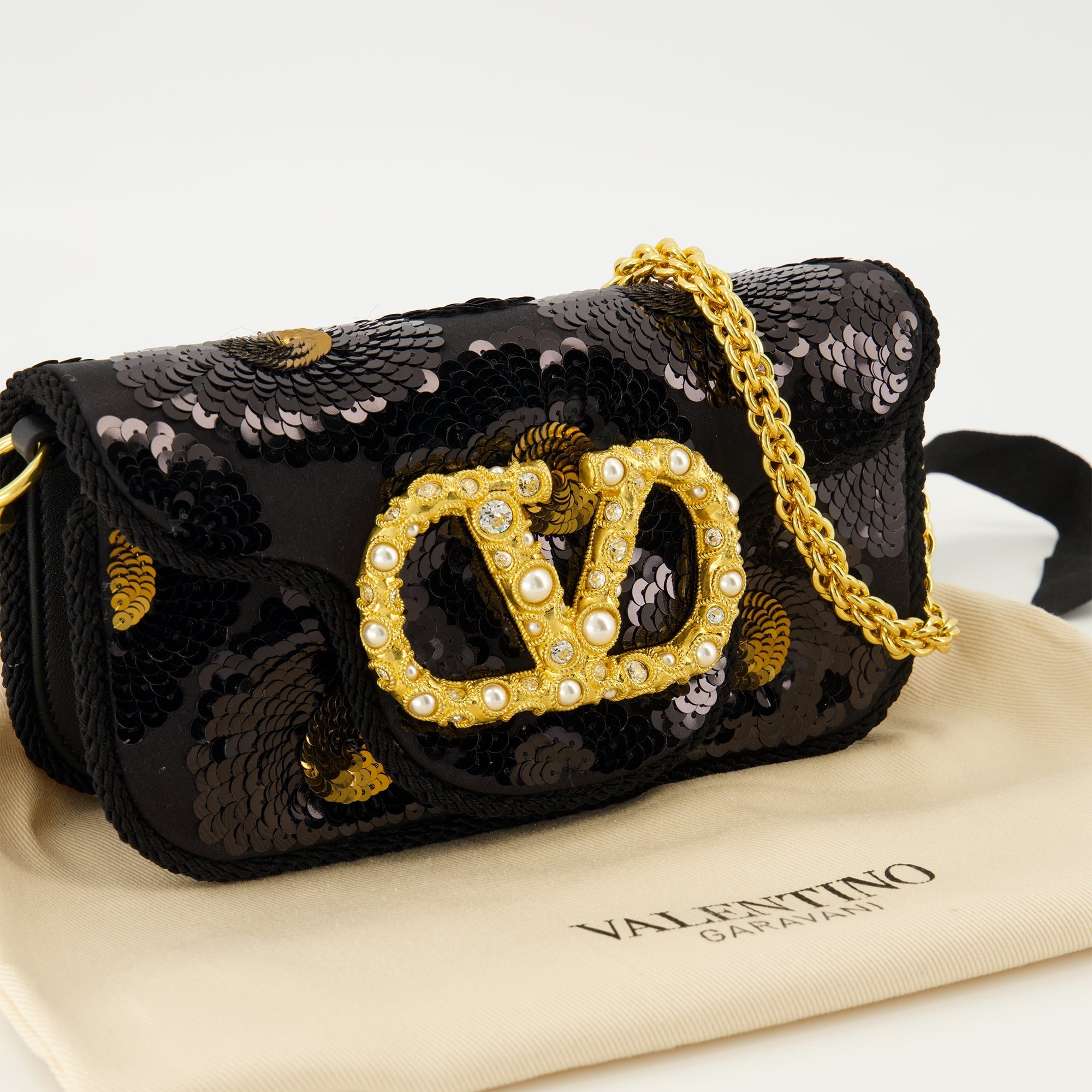 Valentino Garavani, black sequin bag, designer accessories, autumn-winter collection, fashion handbags