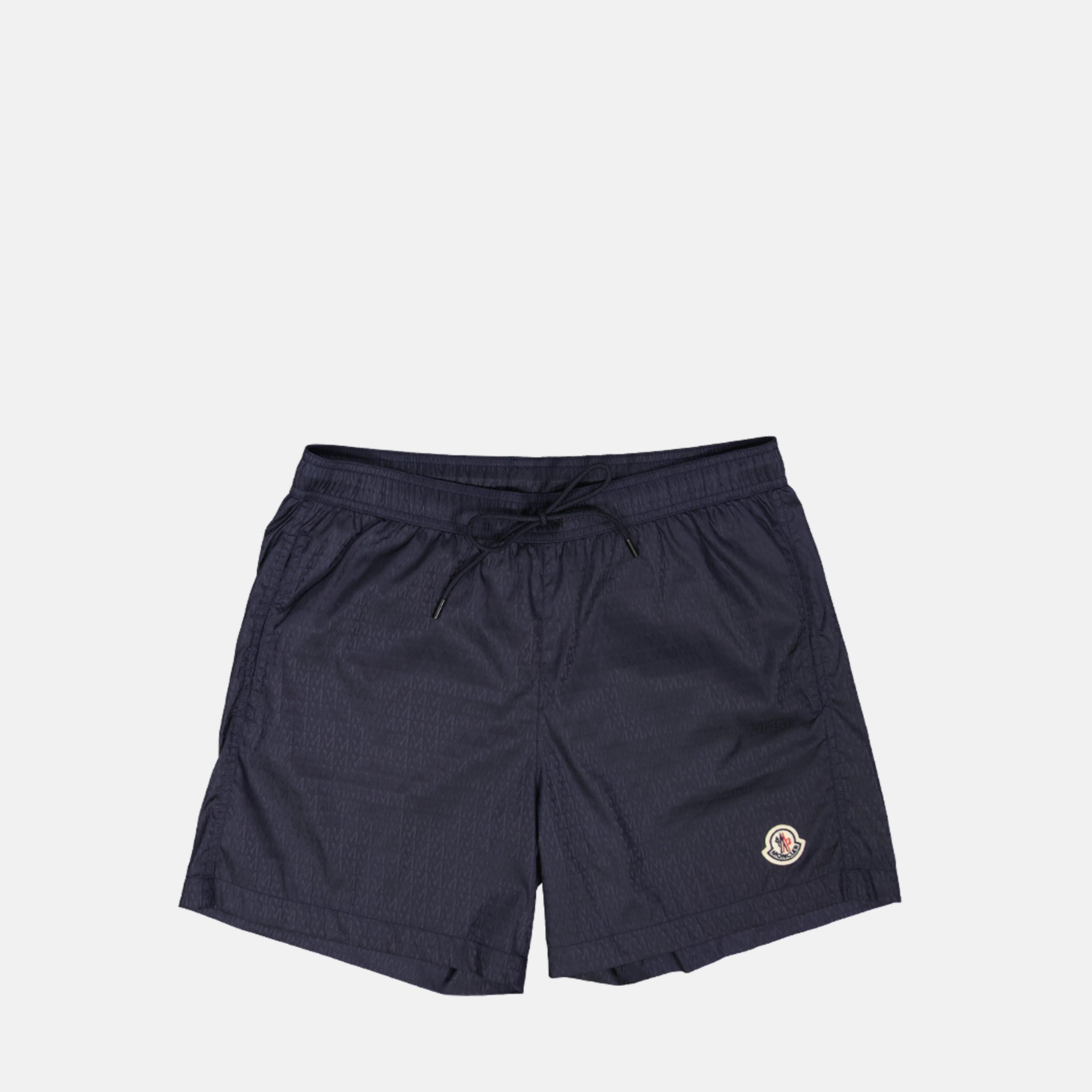 Monogram swim shorts, navy swimwear, Moncler swimwear, nylon swim shorts, summer swimwear