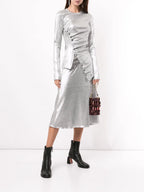 Imagen del top drapeado plateado en Lurex de Rabanne para mujeres - Temporada Otoño-Invierno 2024 - Vista trasera
