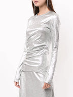 Imagen del top drapeado plateado en Lurex de Rabanne para mujeres - Temporada Otoño-Invierno 2024 - Vista detalle 1