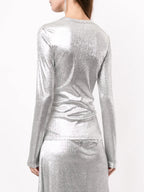 Imagen del top drapeado plateado en Lurex de Rabanne para mujeres - Temporada Otoño-Invierno 2024 - Vista detalle 6