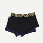 Versace boxers, men's boxers set, cotton elastane boxers, black blue white boxers, Autumn-Winter 2024 underwear